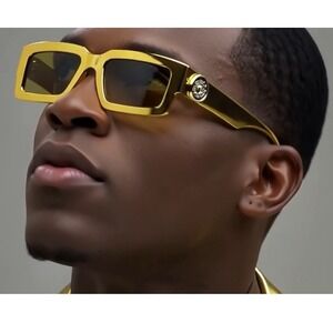 Gold Mirror Reflective‎ Sunglasses Lion Square Frame Fashion Sun Glasses Trendy